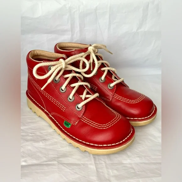KICKERS Ankle Boots UK 4 Kick-Hi Red Leather with Box/90s/Mod/80s/Casual/Classic - Picture 3 of 14